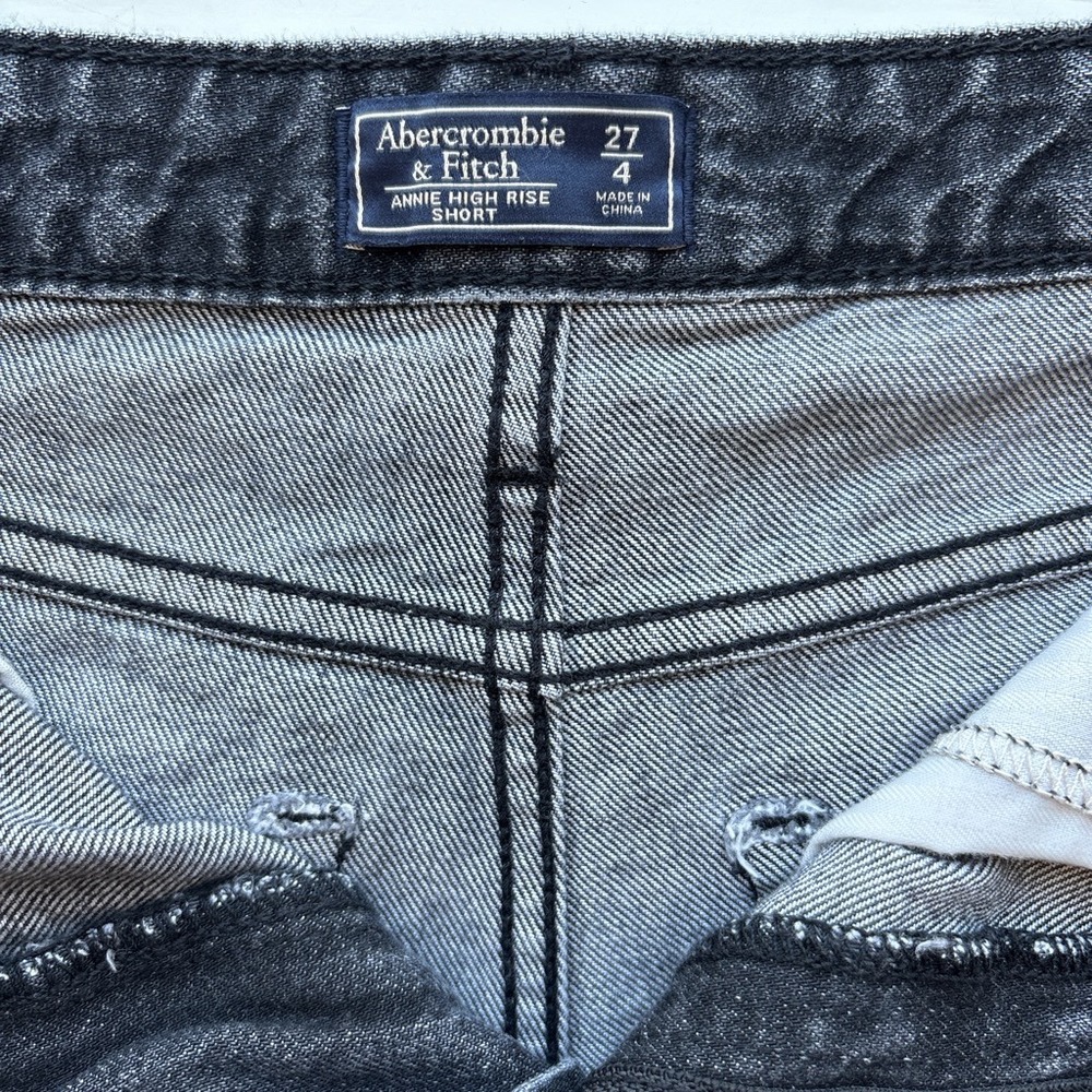 Abercrombie Womens 27/4 Shorts Cutoff Black High Rise Retro Stripe Denim Annie - Picture 3 of 8